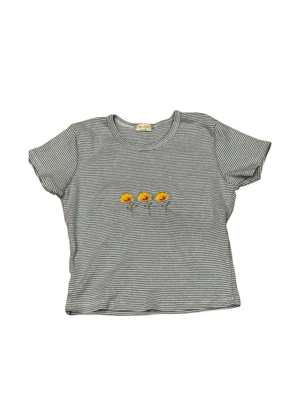 Brandy Melville John Galt Tshirt tee Embroidered Flowers Striped Cotton Festival